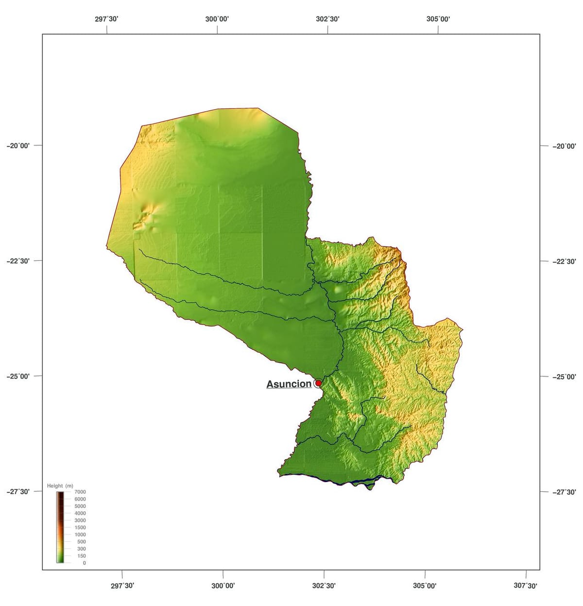 Mapa de física Paraguay