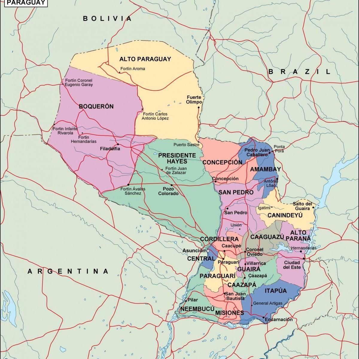 Mapa político de Paraguay